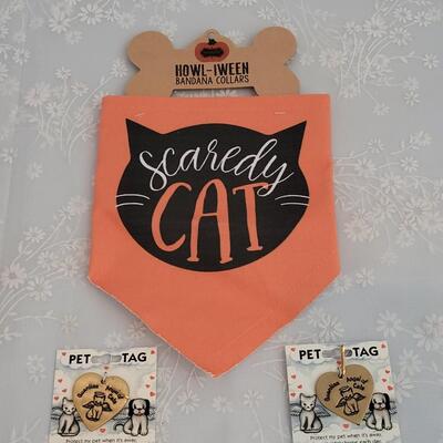 Lot 349: (2) Cat Pet Tags and Small Pet Bandana
