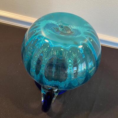 #6 Beautiful Hand Blown Blue Glass Water Pitcher 