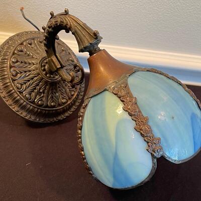 #14 Vintage Blue Slag Glass Wall Sconce 