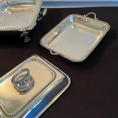 #16 Silver Divided Serving Dish with feet and Lid. 