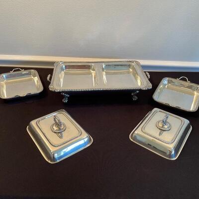 #16 Silver Divided Serving Dish with feet and Lid. 