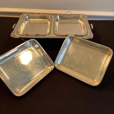 #16 Silver Divided Serving Dish with feet and Lid. 