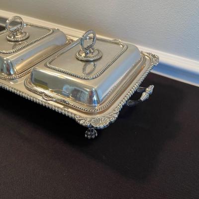 #16 Silver Divided Serving Dish with feet and Lid. 