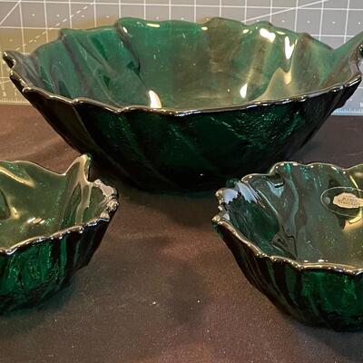 #49 Forest Green Blenko Cabbage leaf Bowls 