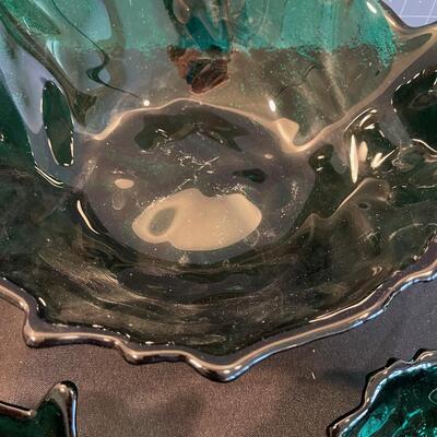 #49 Forest Green Blenko Cabbage leaf Bowls 