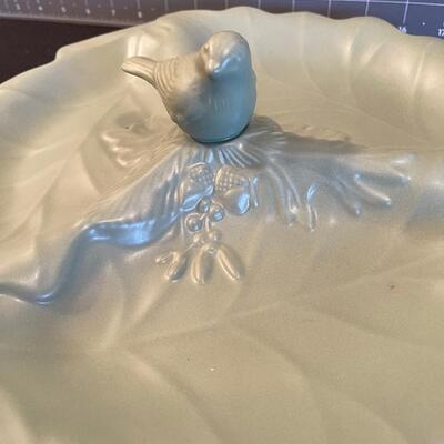#50 Darling Sage Colored Bird Serving Platter Stoneware