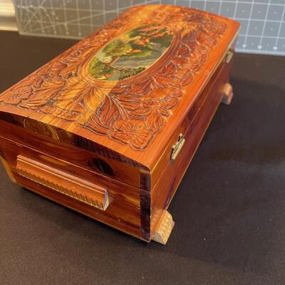#83 Hand Carved Cedar Jewel Box 