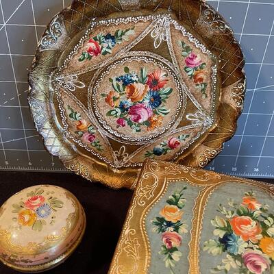 #85 Decorated Wood Items: Box, Plate etc. 