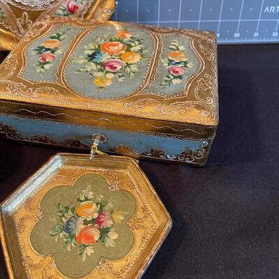 #85 Decorated Wood Items: Box, Plate etc. 