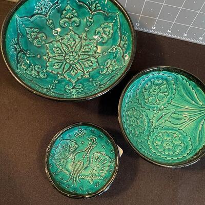 #95 (3) Turkish Green Bowls 