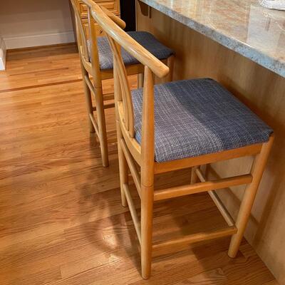Two bar stools with custom cushions