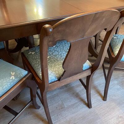 #104 Antique Mahogany Table. Refinished!  Plus 8 Matching Chair. Reupholstered 
