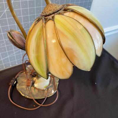 #114 Slag Glass & Brass Flower lamp