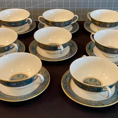 #120 8-Royal Doulton "CARLYLE" Cream Soup Bowls w/Saucers