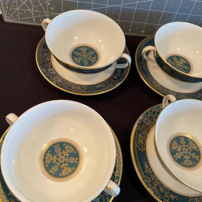 #120 8-Royal Doulton "CARLYLE" Cream Soup Bowls w/Saucers