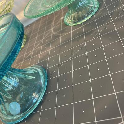 #131 Colored Glass footed dishes