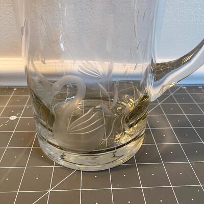 #132 Etched Glass Crystal Swan Water Pitcher