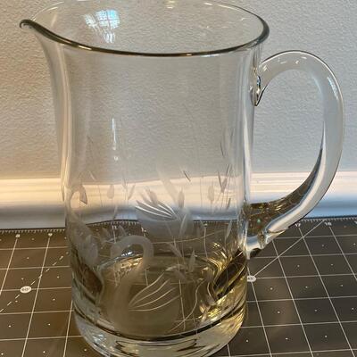 #132 Etched Glass Crystal Swan Water Pitcher