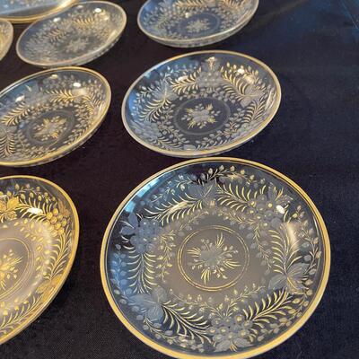 #138 Etched Glass Gold Decorated Platter and (12) Berry Bowls 