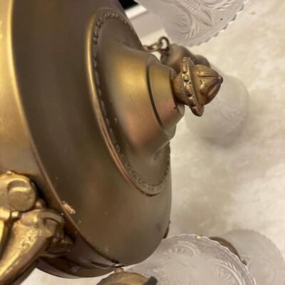 #176B Antique Brass Toned Light Fixture with Glass 