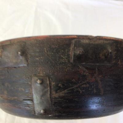 950-Early Yelloware Sponge Bowl & Early Wooden Bowl