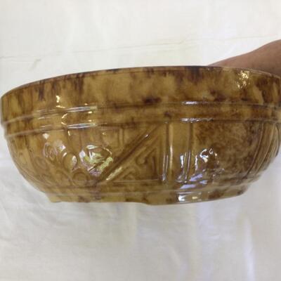 950-Early Yelloware Sponge Bowl & Early Wooden Bowl