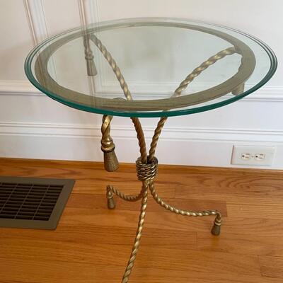 Glass and gold rope round side table 