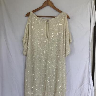 978-Silk Screen Beaded Sequenced Open Shoulder Dress 