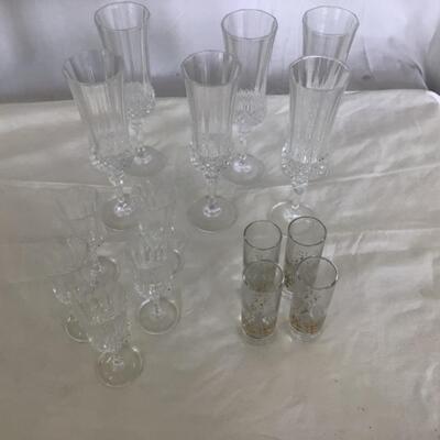 982-Set of Crystal Champagne Flutes, cocktail and shooter glasses