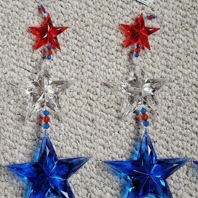 Lot 11: Red, White and Blue Hanging Decorations (4 Star Strands and 4 Puff Hearts)