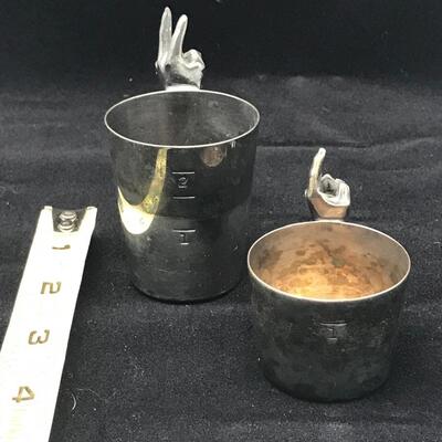 One finger and two finger Jiggers Sterling Silverplate by Napier