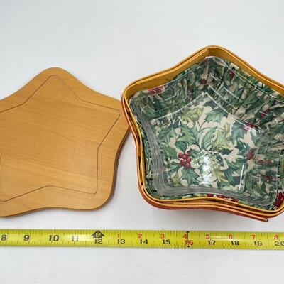 LONGABERGER 2001 STAR BASKET W/ LID & HOLLY LINER