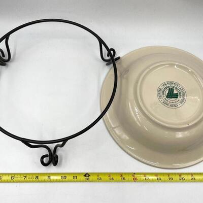 LONGABERGER POTTERY LARGE IVORY BOWL W/WROUGHT IRON STAND