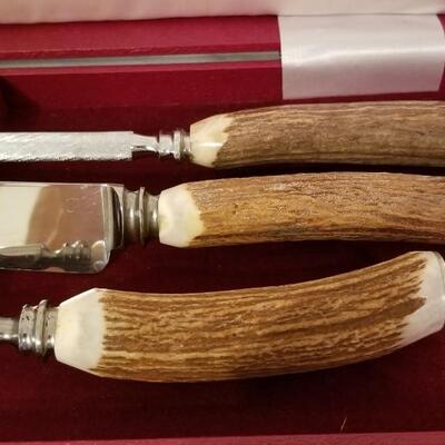 Lot #19  Cased Carving Set - Vintage - STAG HORN