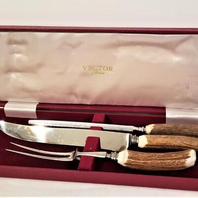 Lot #19  Cased Carving Set - Vintage - STAG HORN