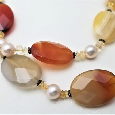 Lot #20  Polished Gemstone Double Strand Necklace - Sterling Clasp