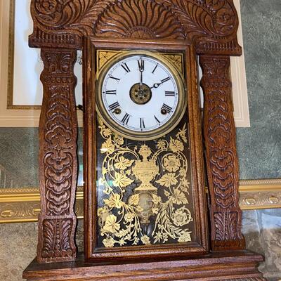  #92 Antique Oak Pressed Back Clock 