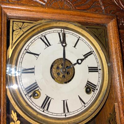  #92 Antique Oak Pressed Back Clock 