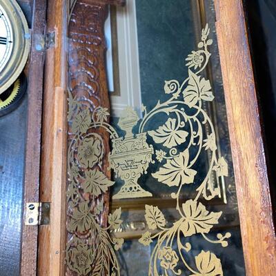  #92 Antique Oak Pressed Back Clock 