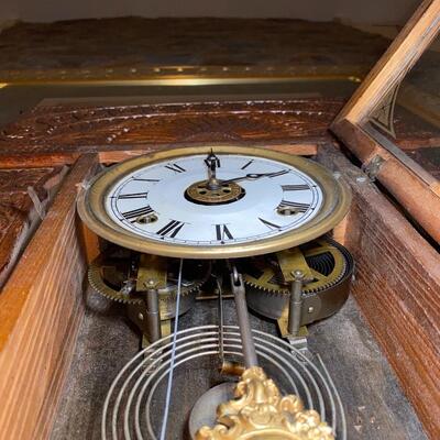  #92 Antique Oak Pressed Back Clock 