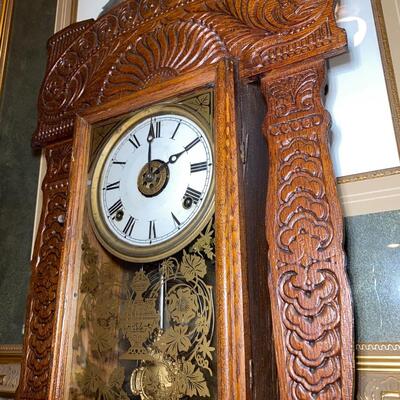 #92 Antique Oak Pressed Back Clock 