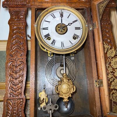  #92 Antique Oak Pressed Back Clock 