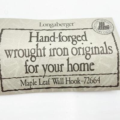 LONGABERGER WROUGHT IRON MAPLE LEAF WALL HOOKS SET OF 2