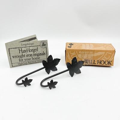 LONGABERGER WROUGHT IRON MAPLE LEAF WALL HOOKS SET OF 2
