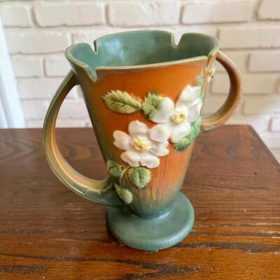 LOT 30 - 982-7, White Rose Double Handled Vase, Roseville Pottery