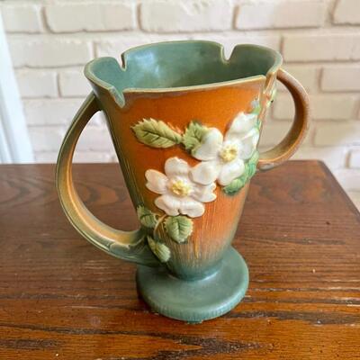 LOT 30 - 982-7, White Rose Double Handled Vase, Roseville Pottery