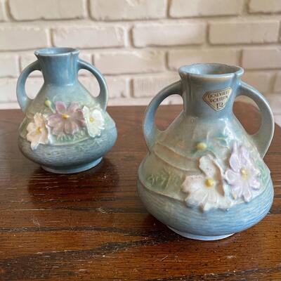 LOT 35 - 944-4, Cosmos Handled Vases, Roseville Pottery, Set of 2 