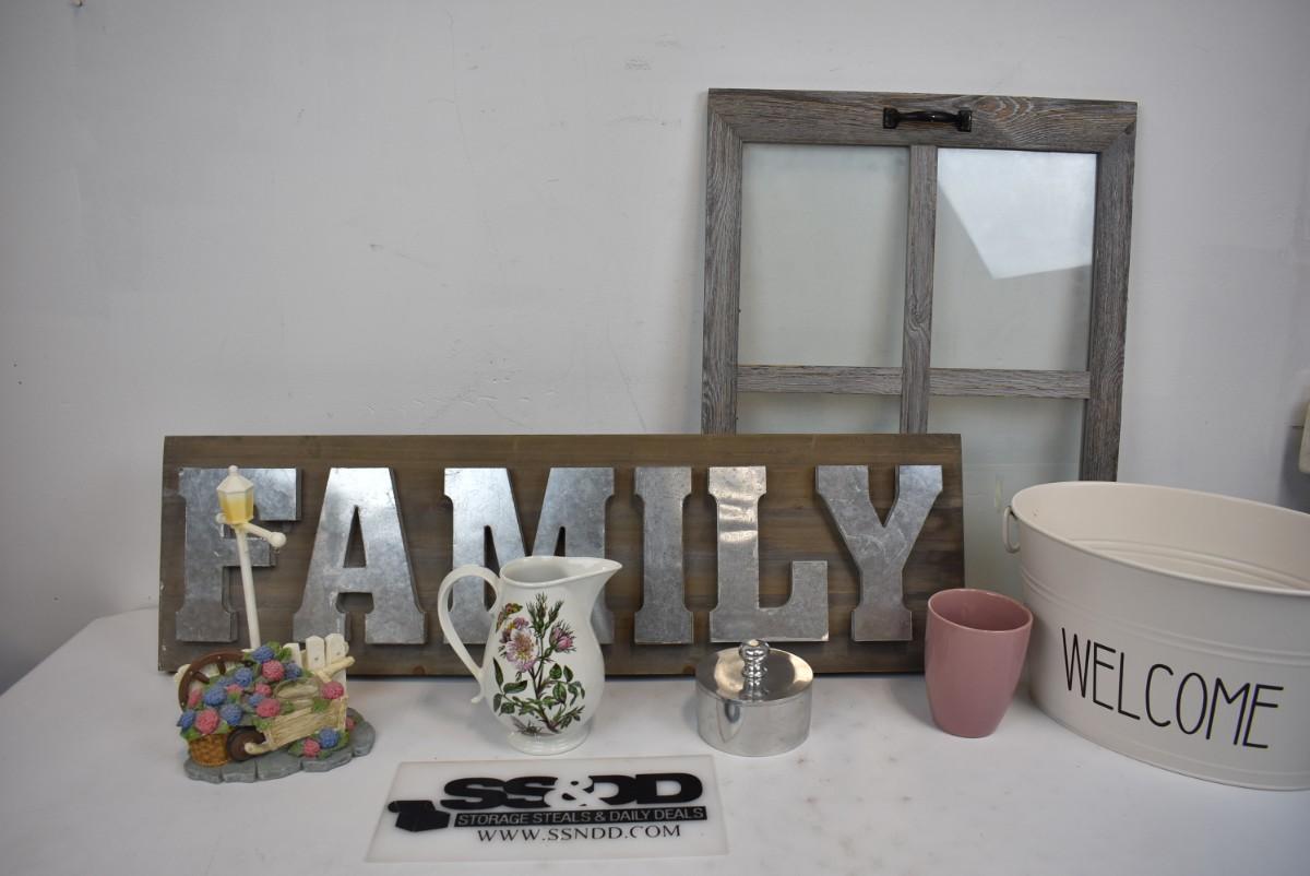 Wellcome Pitcher 7 pc Shabby Chic Decor: 4 Pane Frame, Welcome Bucket, Pitcher, Tea ...