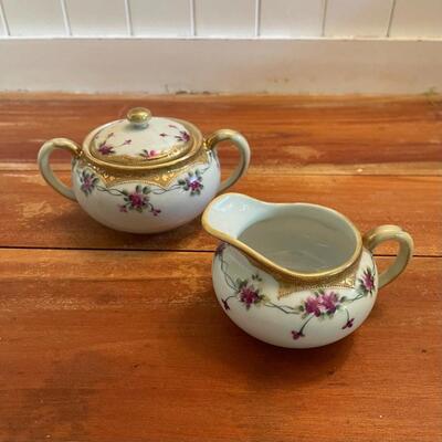 LOT 39 - Sugar Bowl and Creamer, Vintage Nippon Hand Painted Porcelain