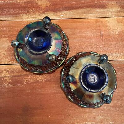 LOT 53 - Fenton Butterfly & Berry Carnival Glass, Small 3 Footed Berry Bowl, Set of 2
